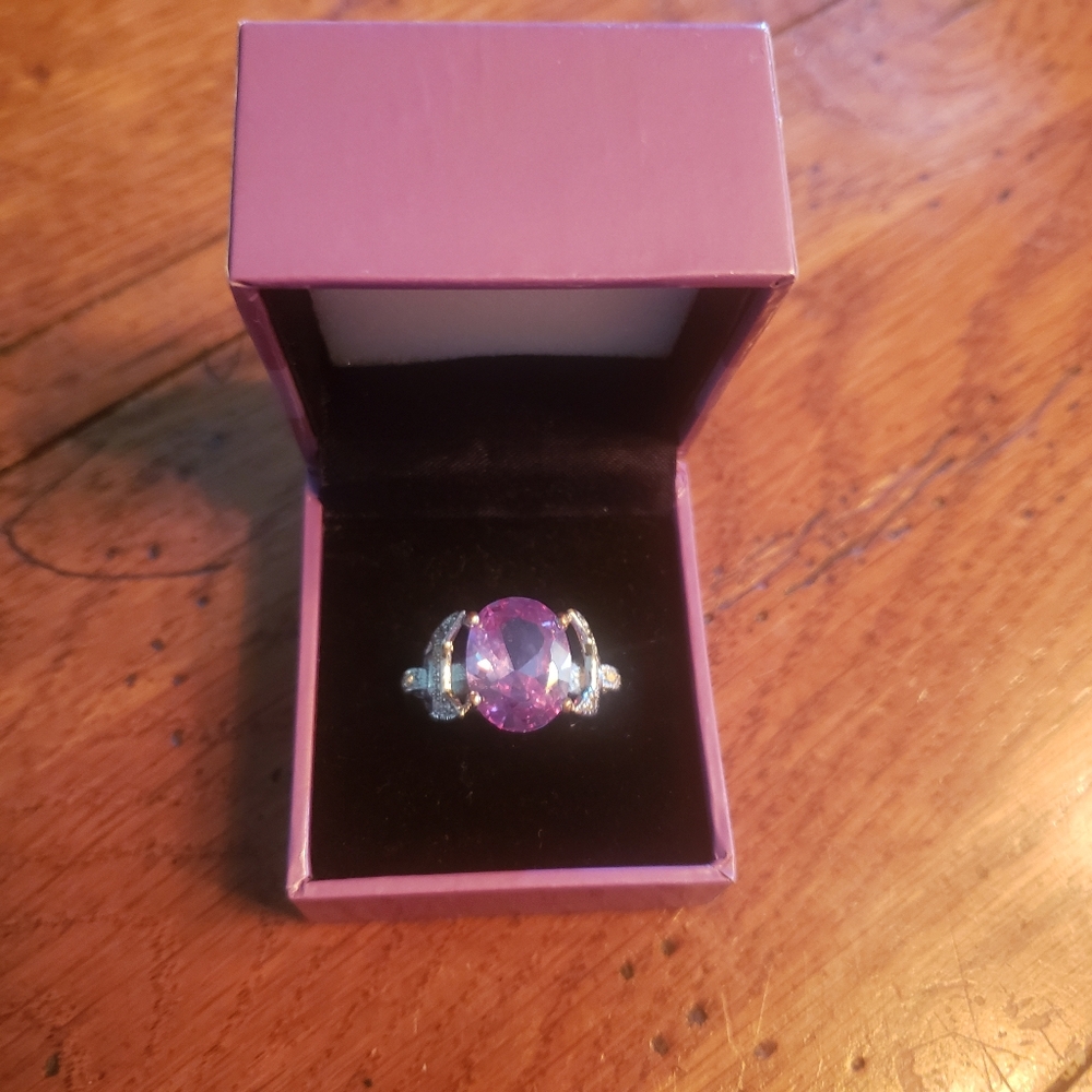 Suzanne Somers Collection Oval Amethyst Cocktail Ring Silver Setting Size 7